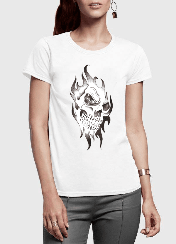 Aneeq Arshad Women T-Shirt SMALL / White Skull Sketch Half Sleeves Women T-shirt