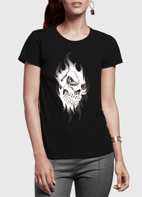 Aneeq Arshad Women T-Shirt SMALL / Black Skull Sketch Half Sleeves Women T-shirt