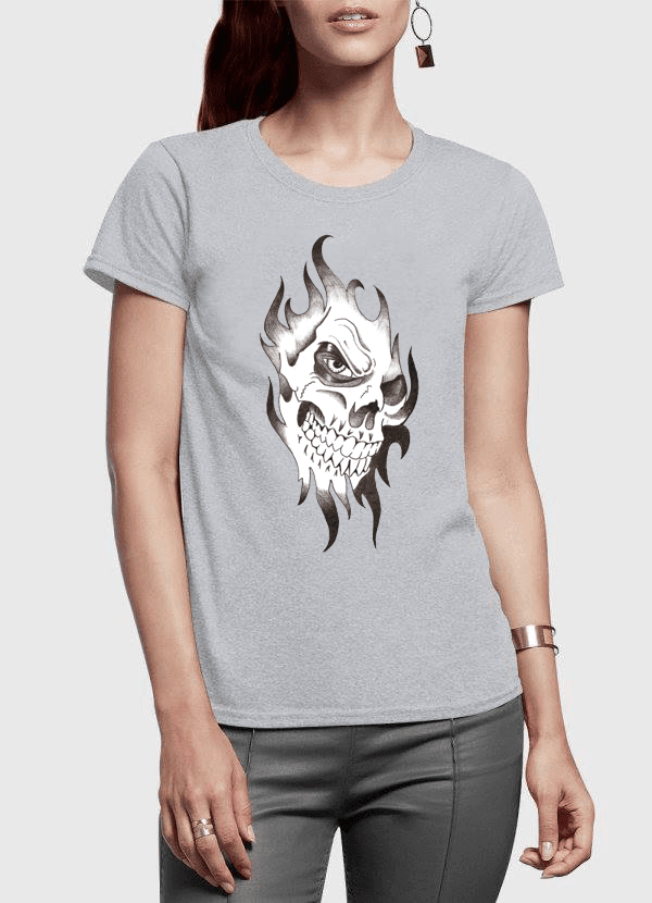 Aneeq Arshad Women T-Shirt SMALL / Gray Skull Sketch Half Sleeves Women T-shirt