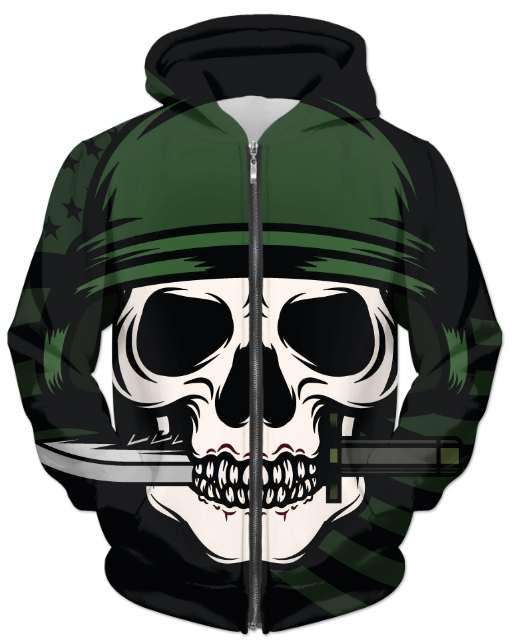 Virgin Teez Sublimation Hoodie Skull With Bayonet Background UNISEX ZIP HOODIE