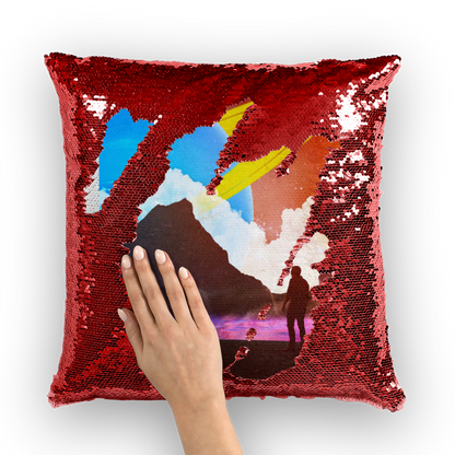 VIRGIN TEEZ Sequin Cover Red / White Sky is the Limit Sequin Cushion Cover