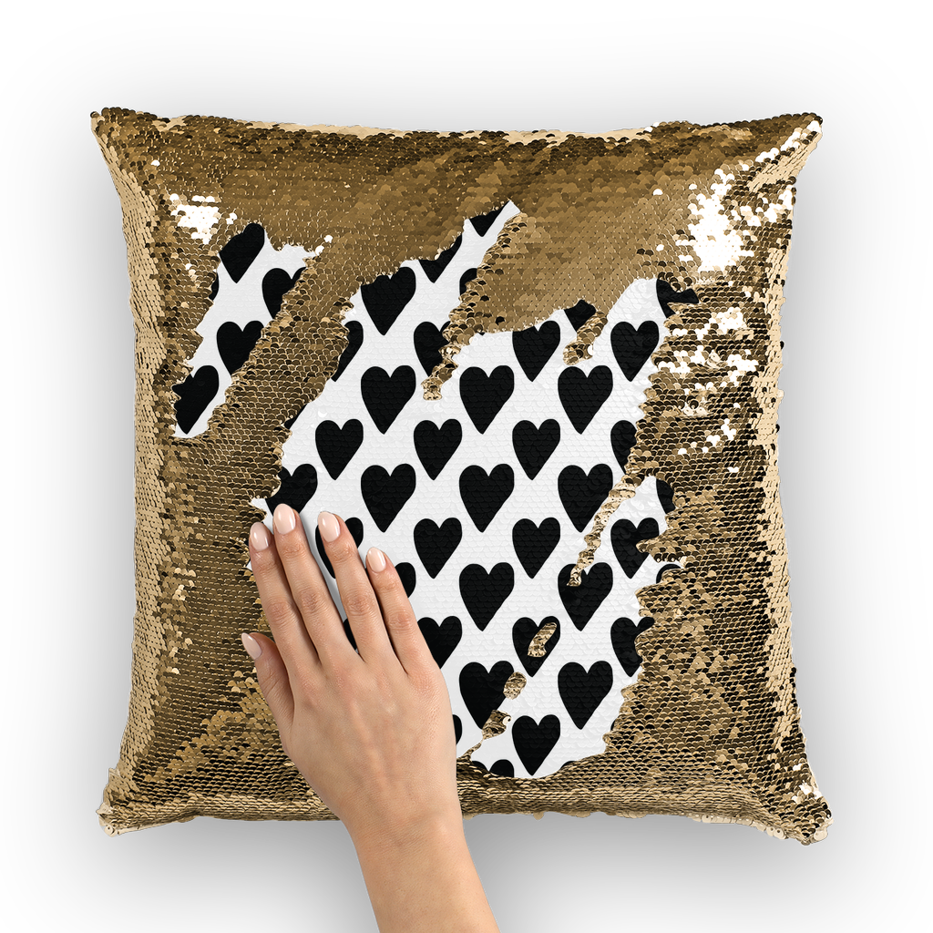 VIRGIN TEEZ Sequin Cover Gold / White Small Hearts Sequin Cushion Cover