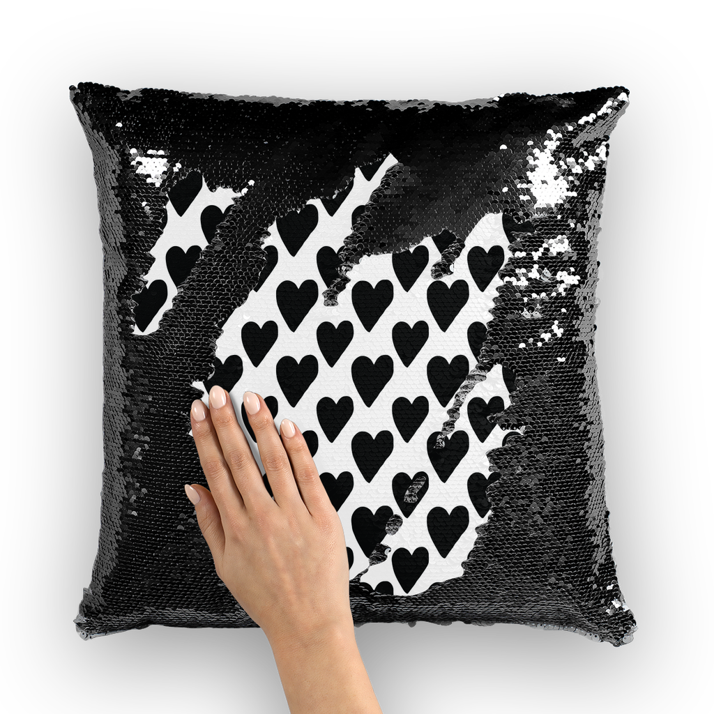 VIRGIN TEEZ Sequin Cover Black / White Small Hearts Sequin Cushion Cover