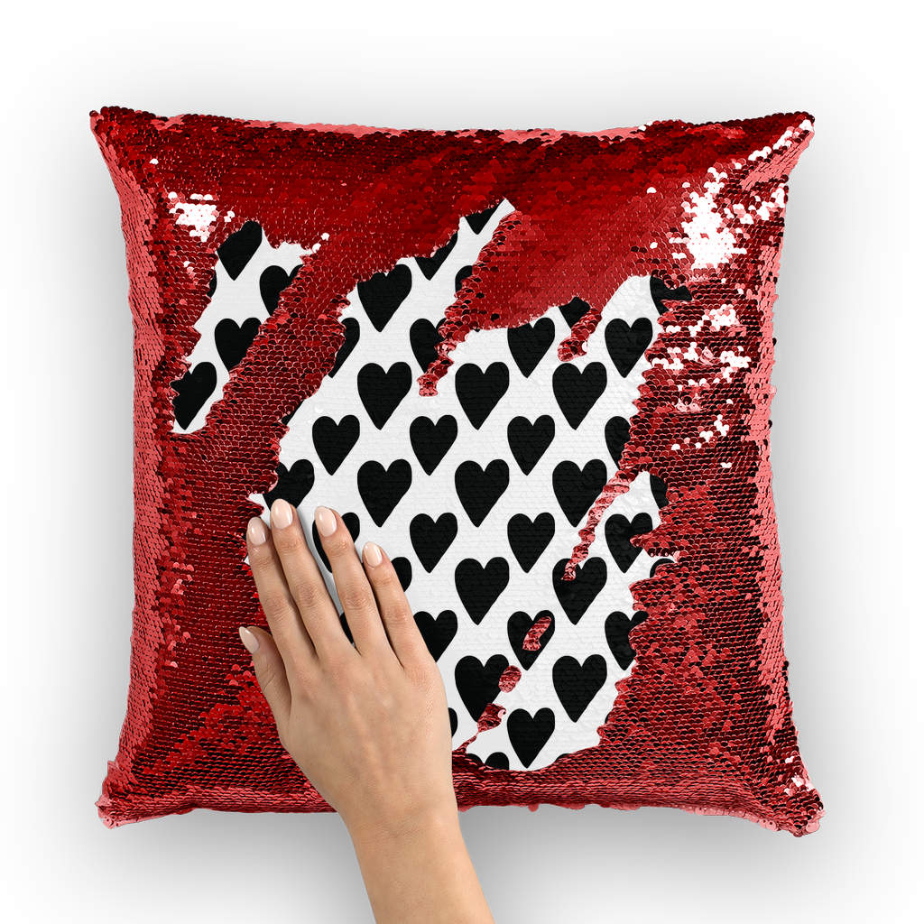 VIRGIN TEEZ Sequin Cover Red / White Small Hearts Sequin Cushion Cover