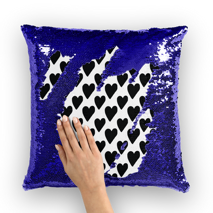 VIRGIN TEEZ Sequin Cover Navy / Silver Small Hearts Sequin Cushion Cover