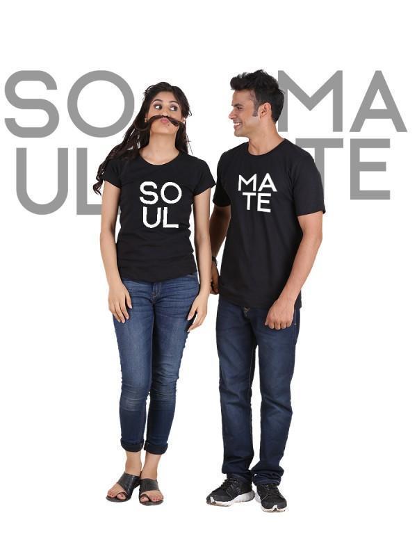 HUM TUM T-SHIRT Soulmate (Classic) Classic Couple T-Shirt Black