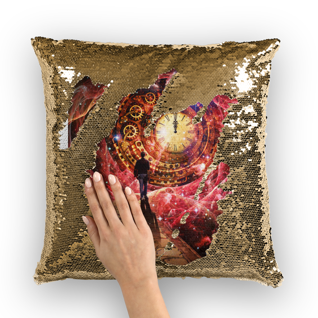 VIRGIN TEEZ Sequin Cover Gold / White Space and Time Sequin Cushion Cover