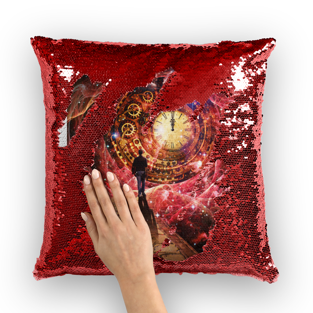 VIRGIN TEEZ Sequin Cover Red / White Space and Time Sequin Cushion Cover