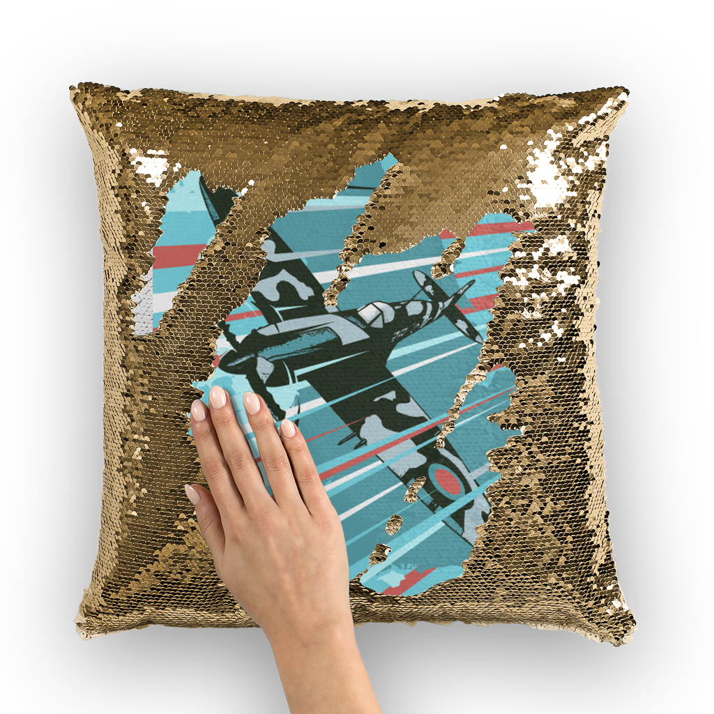 VIRGIN TEEZ Sequin Cover Gold / White Spitfire Sequin Cushion Cover