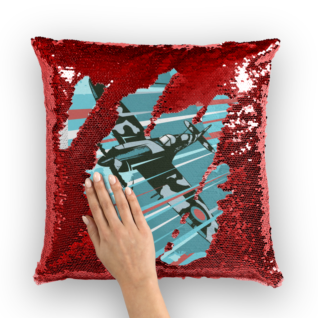 VIRGIN TEEZ Sequin Cover Red / White Spitfire Sequin Cushion Cover