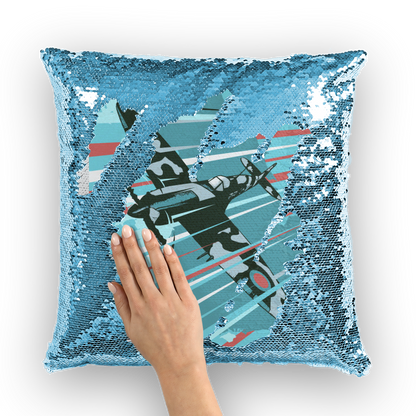 VIRGIN TEEZ Sequin Cover Light Blue / White Spitfire Sequin Cushion Cover