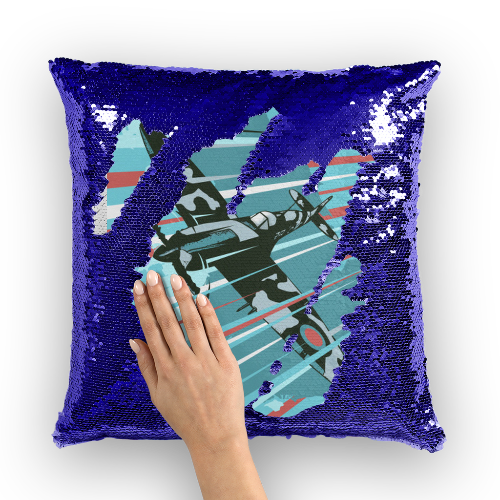 VIRGIN TEEZ Sequin Cover Navy / Silver Spitfire Sequin Cushion Cover