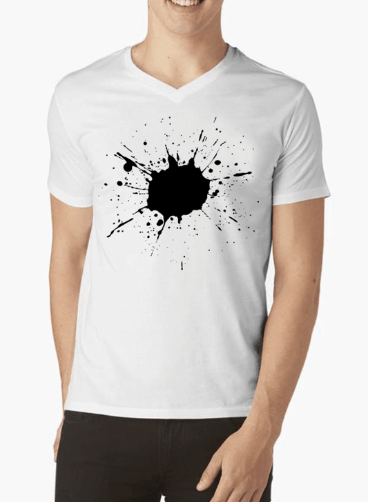 Aneeq Arshad T-shirt SMALL / White Splatter Half Sleeves V-Neck T-shirt