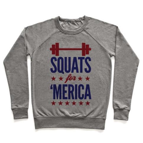 Virgin Teez  Pullover Crewneck Sweatshirt / x-small / Heathered Gray SQUATS FOR MERICA CREWNECK SWEATSHIRT"