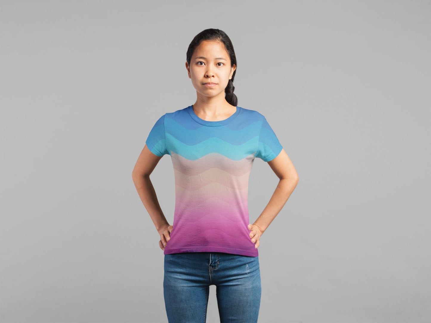 Studio mockup of a girl wearing an all over t-shirt-21781 (1) Classic Sublimation Women's T-Shirt