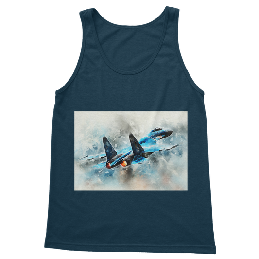 VIRGIN TEEZ Tank Top Navy / S SU-27 Flanker digital painting Classic Women's Tank Top