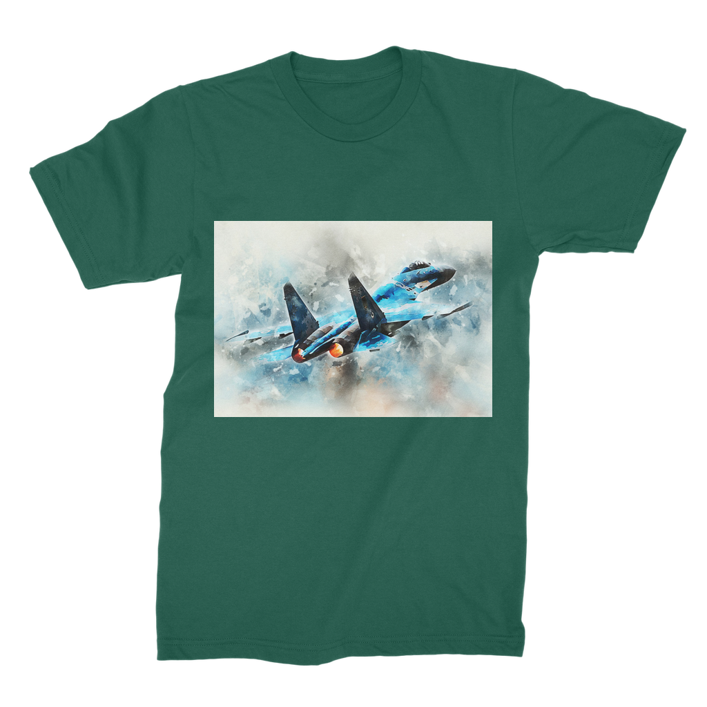 VIRGIN TEEZ Men T-Shirts Dark Green / Male / S SU-27 Flanker digital painting Premium Jersey Men's T-Shirt