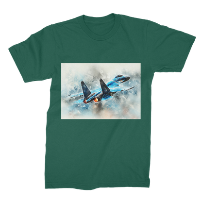 VIRGIN TEEZ Men T-Shirts Dark Green / Male / S SU-27 Flanker digital painting Premium Jersey Men's T-Shirt