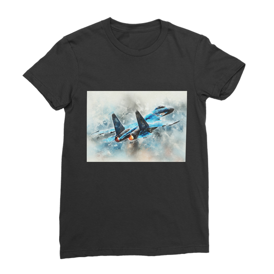 VIRGIN TEEZ Women T-shirt Black / Female / S SU-27 Flanker digital painting Premium Jersey Women's T-Shirt