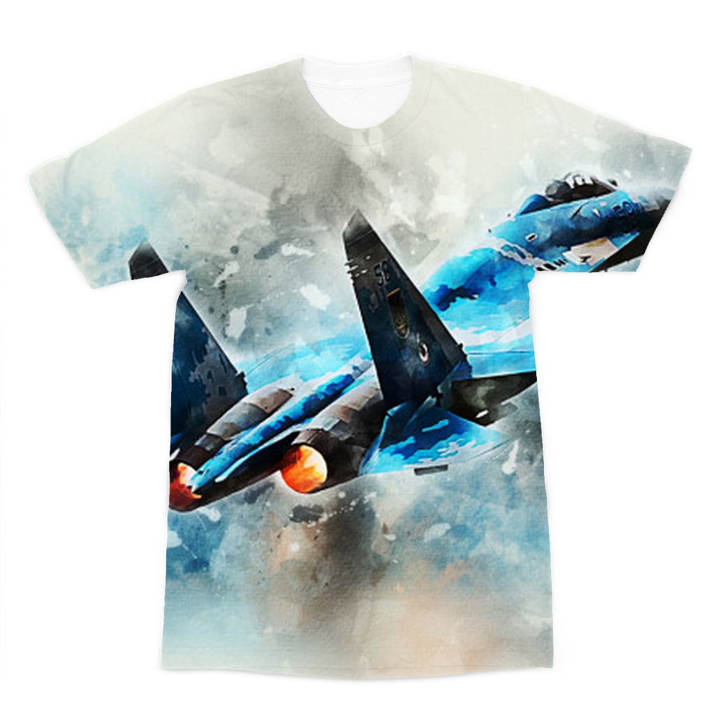 VIRGIN TEEZ Sublimation Men T-Shirt XS SU-27 Flanker digital painting Premium Sublimation Adult T-Shirt