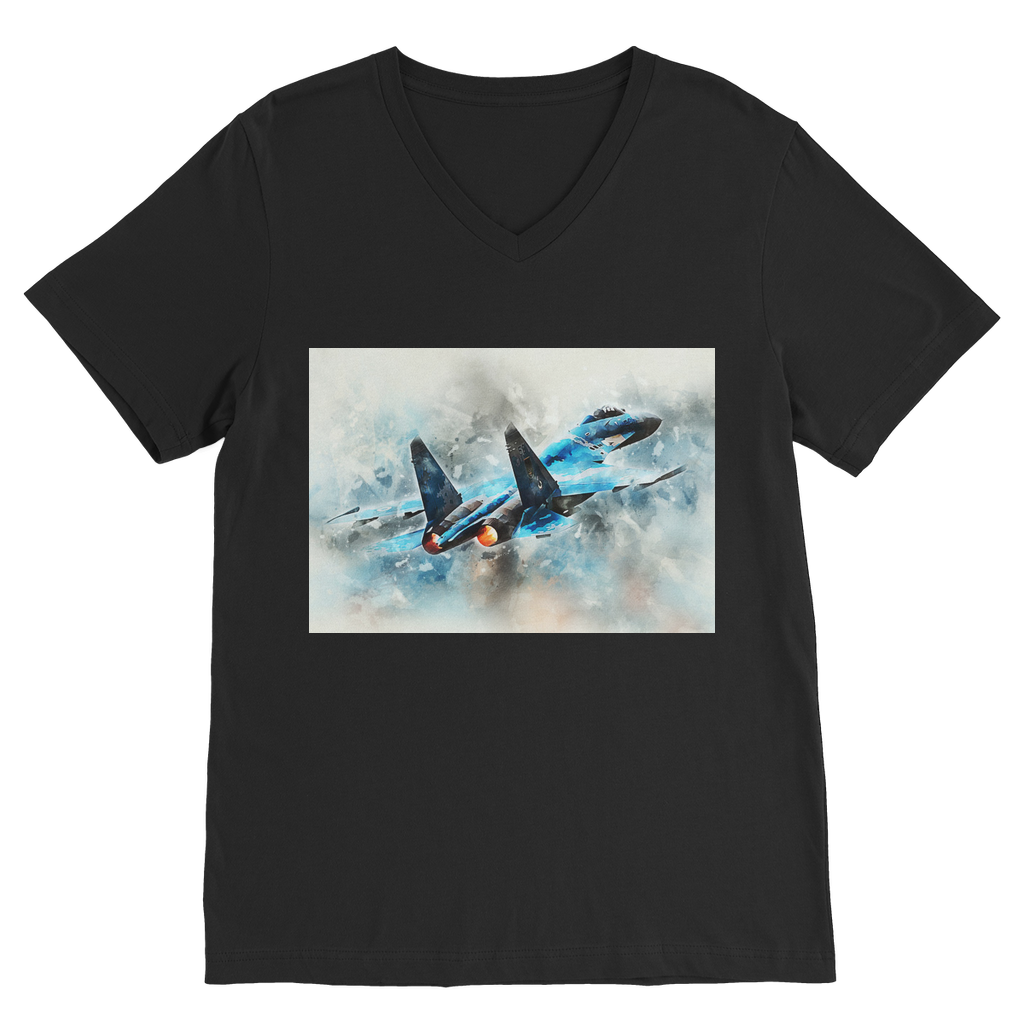 VIRGIN TEEZ Men T-Shirts Black / Unisex / S SU-27 Flanker digital painting Premium V-Neck T-Shirt