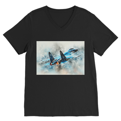 VIRGIN TEEZ Men T-Shirts Black / Unisex / S SU-27 Flanker digital painting Premium V-Neck T-Shirt