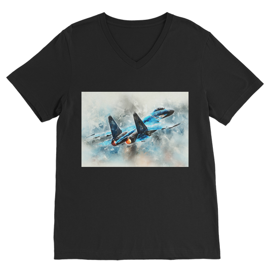 VIRGIN TEEZ Men T-Shirts Black / Unisex / S SU-27 Flanker digital painting Premium V-Neck T-Shirt