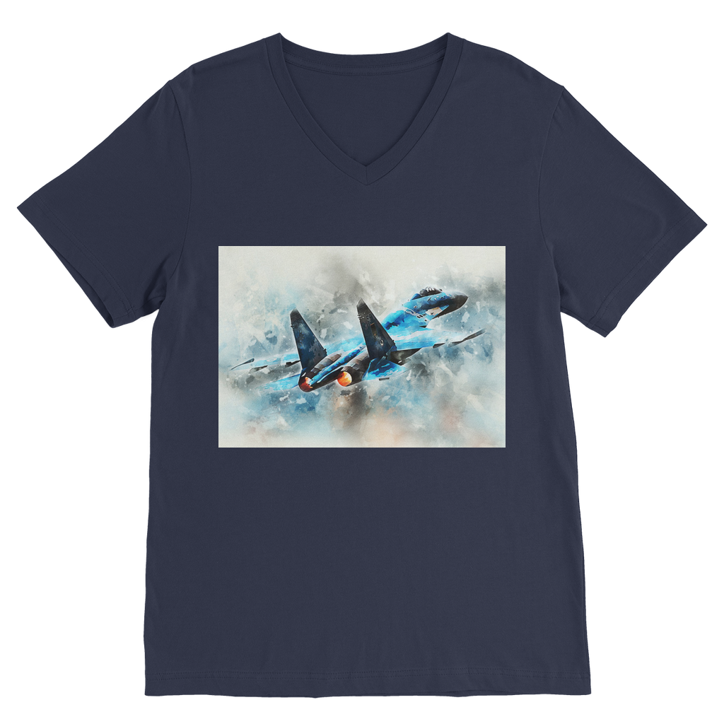 VIRGIN TEEZ Men T-Shirts Navy / Unisex / S SU-27 Flanker digital painting Premium V-Neck T-Shirt