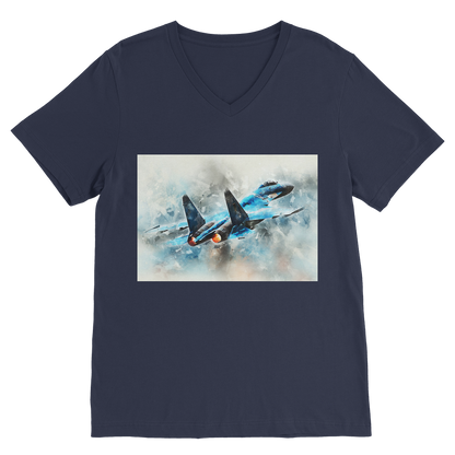 VIRGIN TEEZ Men T-Shirts Navy / Unisex / S SU-27 Flanker digital painting Premium V-Neck T-Shirt