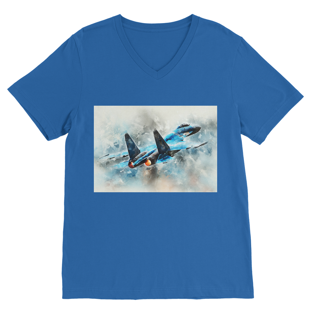 VIRGIN TEEZ Men T-Shirts Royal / Unisex / S SU-27 Flanker digital painting Premium V-Neck T-Shirt