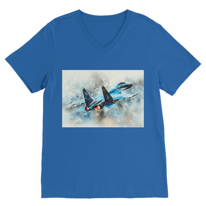 VIRGIN TEEZ Men T-Shirts Royal / Unisex / S SU-27 Flanker digital painting Premium V-Neck T-Shirt