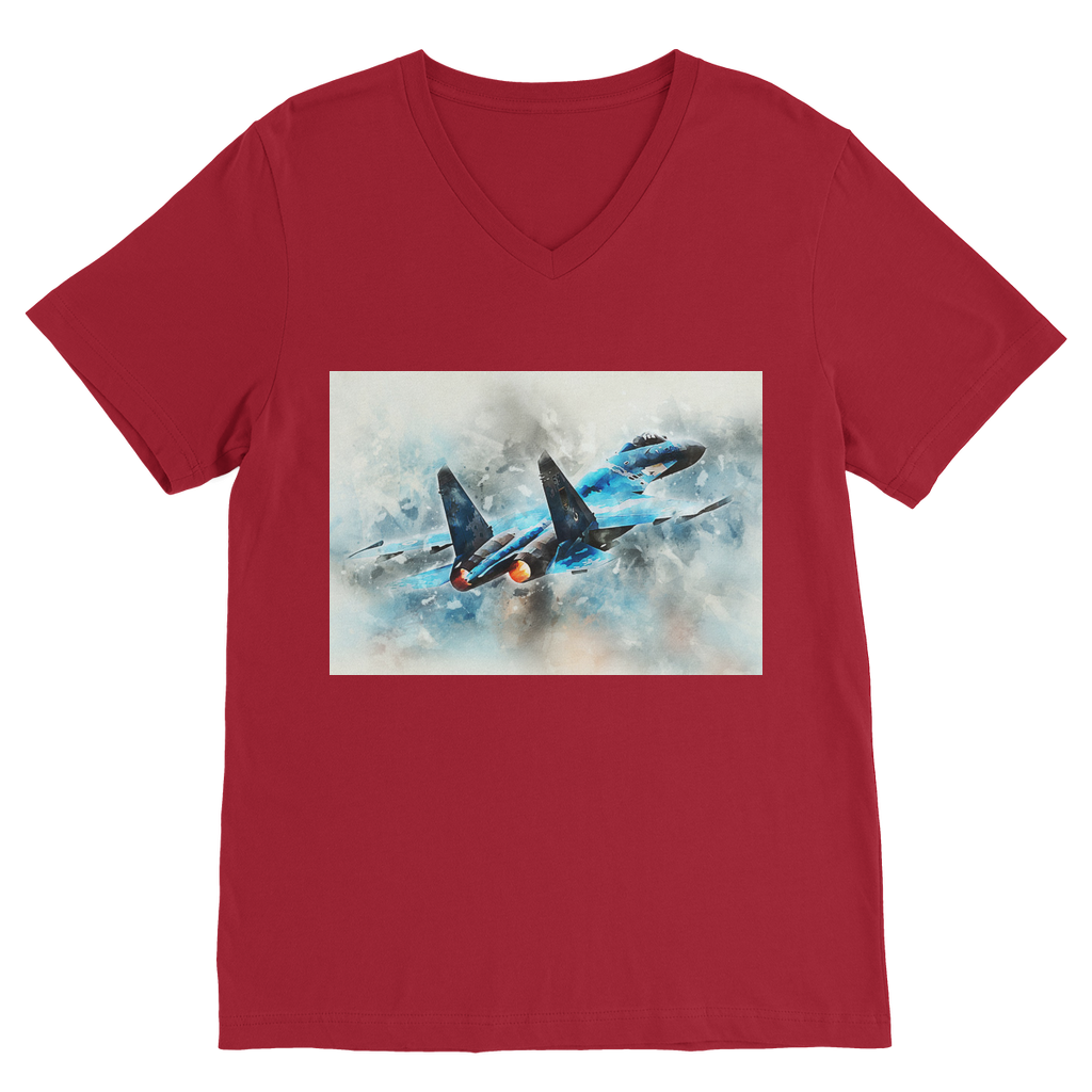 VIRGIN TEEZ Men T-Shirts Red / Unisex / S SU-27 Flanker digital painting Premium V-Neck T-Shirt