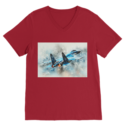 VIRGIN TEEZ Men T-Shirts Red / Unisex / S SU-27 Flanker digital painting Premium V-Neck T-Shirt