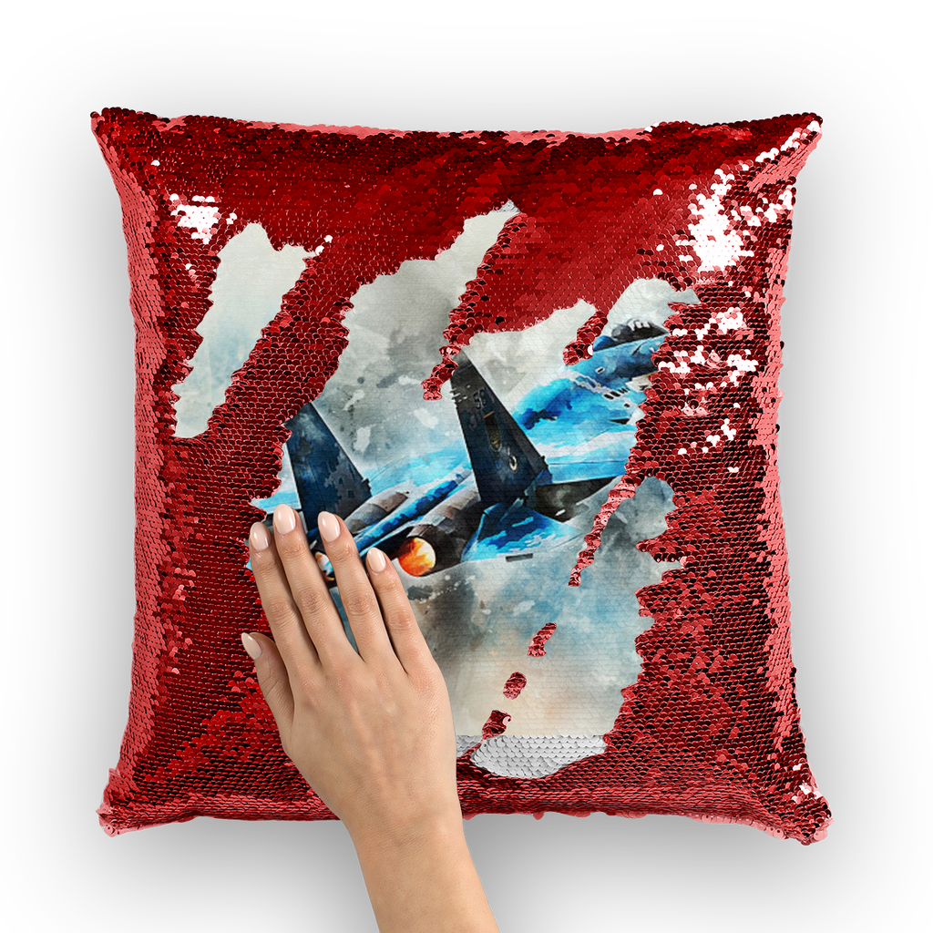 VIRGIN TEEZ Sequin Cover Red / White SU-27 Flanker digital painting Sequin Cushion Cover