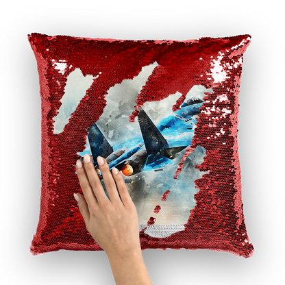 VIRGIN TEEZ Sequin Cover Red / White SU-27 Flanker digital painting Sequin Cushion Cover