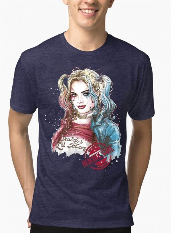 M Nidal Khan T-shirt SMALL / Navy Suicide Squad Harley Quin Half Sleeves Melange T-shirt