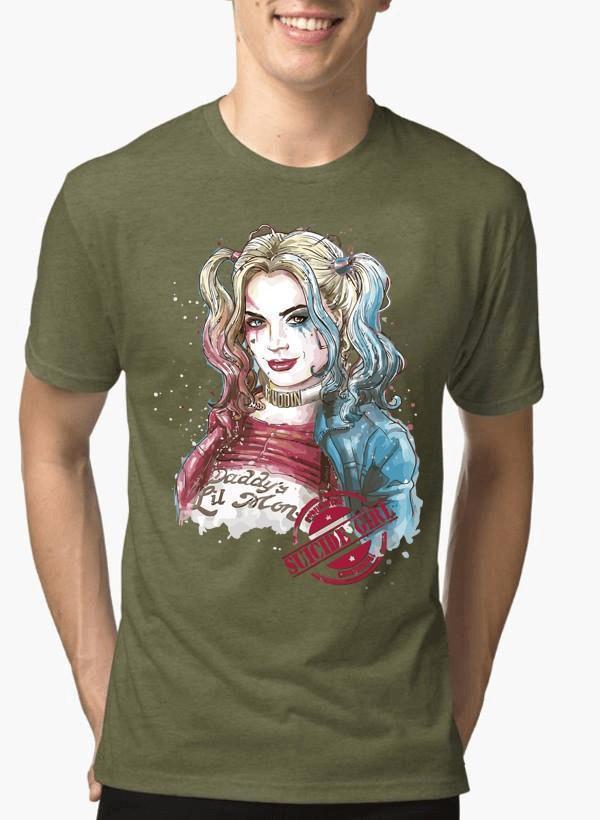 M Nidal Khan T-shirt SMALL / Green Suicide Squad Harley Quin Half Sleeves Melange T-shirt