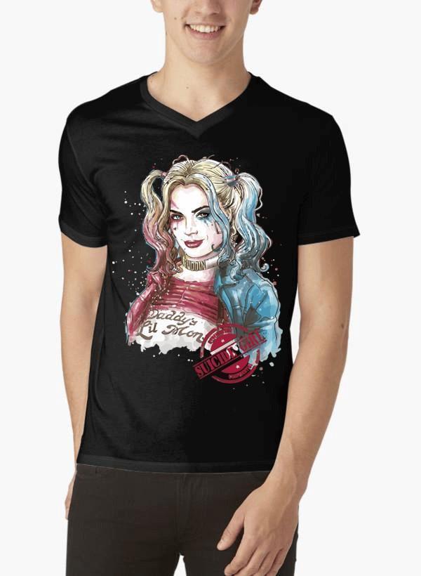 M Nidal Khan T-shirt SMALL / Black Suicide Squad Harley Quin Half Sleeves V-Neck T-shirt