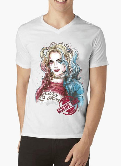 M Nidal Khan T-shirt SMALL / White Suicide Squad Harley Quin Half Sleeves V-Neck T-shirt