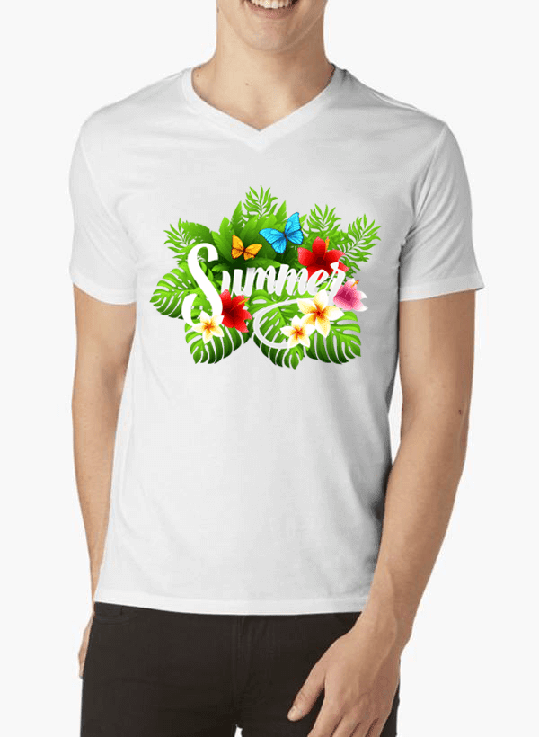 Aneeq Arshad T-shirt SMALL / White Summer Time Half Sleeves V-Neck T-shirt