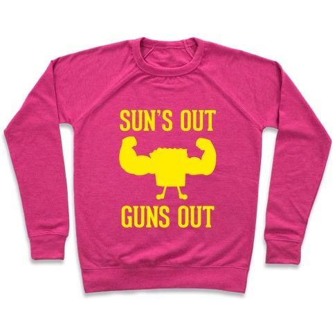 Virgin Teez  Pullover Crewneck Sweatshirt / x-small / Deep Pink SUN'S OUT GUNS OUT CREWNECK SWEATSHIRT