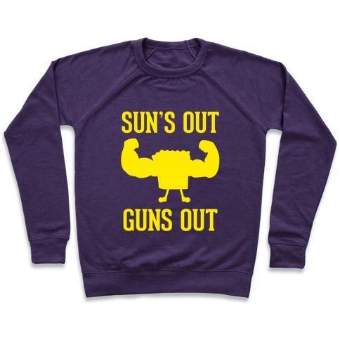 Virgin Teez  Pullover Crewneck Sweatshirt / x-small / Purple SUN'S OUT GUNS OUT CREWNECK SWEATSHIRT