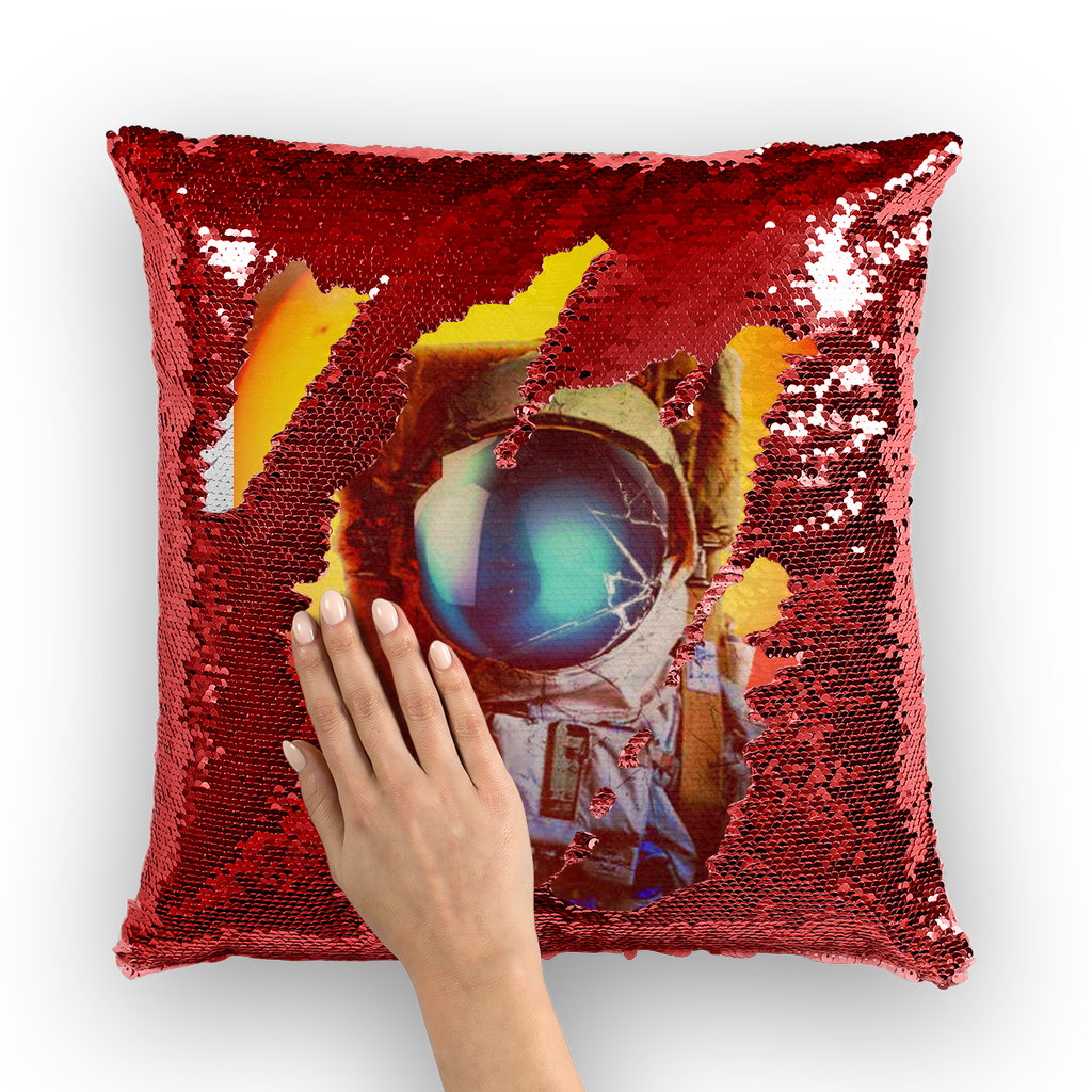 VIRGIN TEEZ Sequin Cover Red / White Sun Sequin Cushion Cover