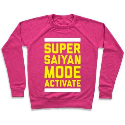 Virgin Teez  Pullover Crewneck Sweatshirt / x-small / Deep Pink SUPER SAIYAN MODE ACTIVATE CREWNECK SWEATSHIRT