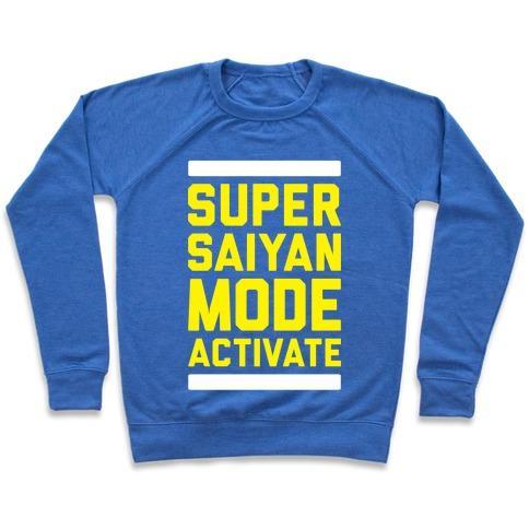 Virgin Teez  Pullover Crewneck Sweatshirt / x-small / Heathered Blue SUPER SAIYAN MODE ACTIVATE CREWNECK SWEATSHIRT