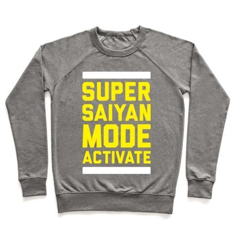 Virgin Teez  Pullover Crewneck Sweatshirt / x-small / Heathered Gray SUPER SAIYAN MODE ACTIVATE CREWNECK SWEATSHIRT