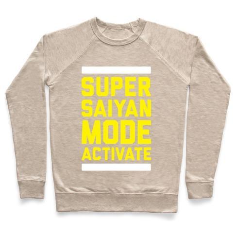 Virgin Teez  Pullover Crewneck Sweatshirt / x-small / Heathered Oatmeal SUPER SAIYAN MODE ACTIVATE CREWNECK SWEATSHIRT