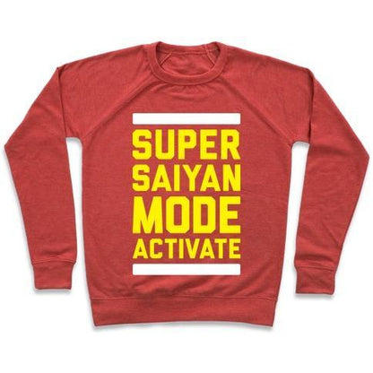 Virgin Teez  Pullover Crewneck Sweatshirt / x-small / Heathered Red SUPER SAIYAN MODE ACTIVATE CREWNECK SWEATSHIRT