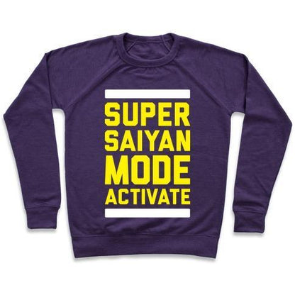 Virgin Teez  Pullover Crewneck Sweatshirt / x-small / Purple SUPER SAIYAN MODE ACTIVATE CREWNECK SWEATSHIRT