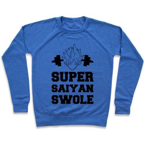 Virgin Teez  Pullover Crewneck Sweatshirt / x-small / Heathered Blue SUPER SAIYAN SWOLE CREWNECK SWEATSHIRT